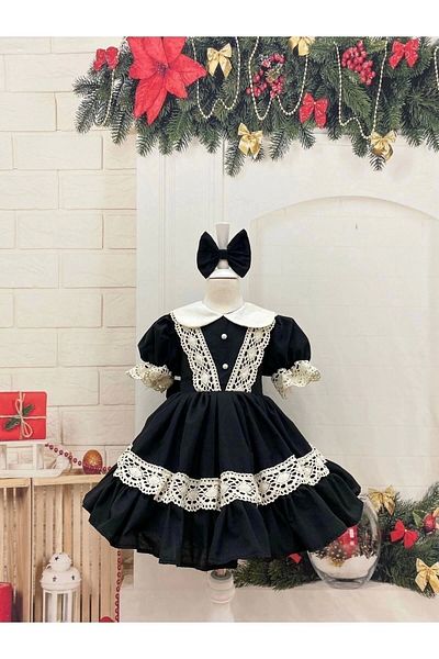 Nissa Black Baby Girl's Dress with Collar