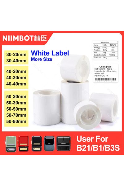 NiiMbot 30-50mm Niimbot B21 B1 B3S Printer Label Paper Roll White Sticker Print Papers Rolls Tear-proof W...
