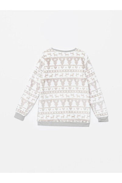 LC Waikiki White Crew Neck Plush Girls Pajama Set