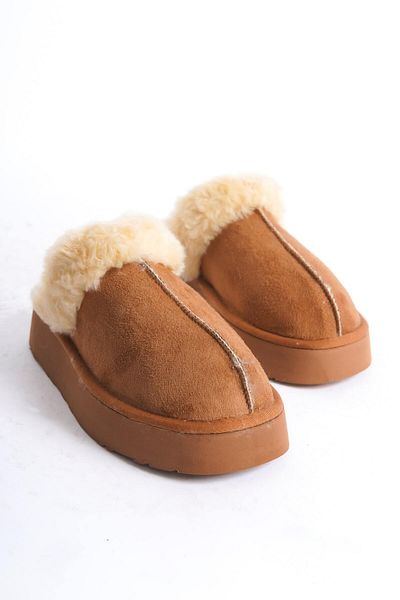 Mubiano Mbsr607-Tb Women's Inner and Outer Fur Tan Winter Slippers