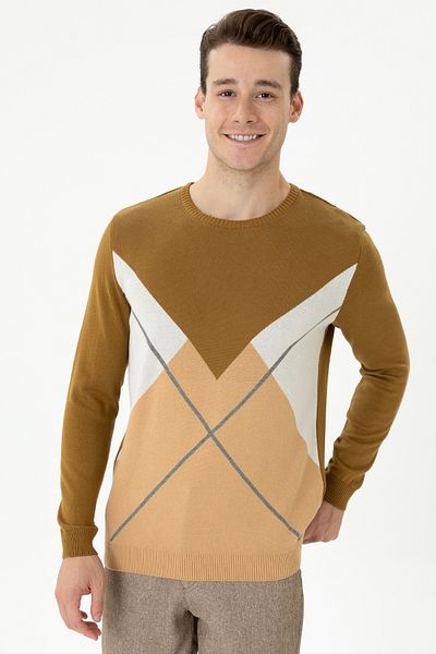 U.S. Polo Assn. Ανδρικό πουλόβερ άμμου 50272123 -VR085
