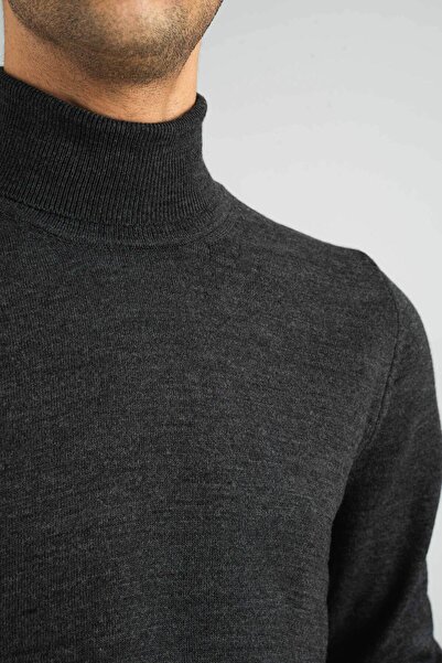 bombe Men's Anthracite Slim Fit Turtleneck Cotton Turtleneck Knitwear Sweater