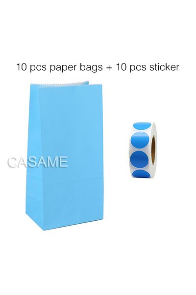 Choice 18x9x6cm Solid Light Blue 10 Pcs Bags And Sticker Stand Up Colorful Solid Stripe Polka Dot Bags 18x9