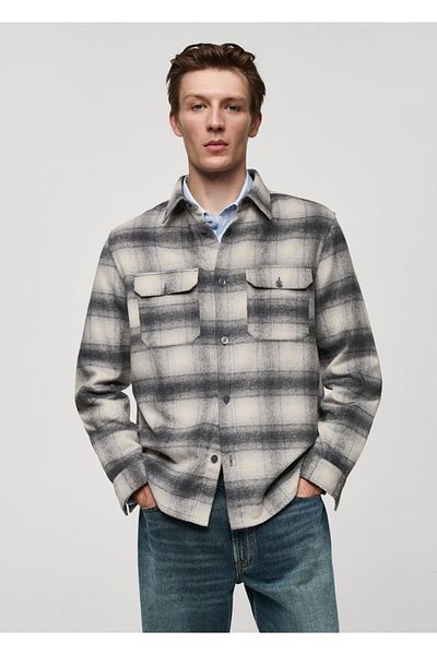 MANGO Man Checkered Shirt Jacket with Pockets