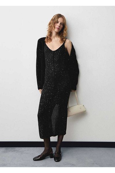 MANGO Woman Sequin Detailed Knitwear Dress