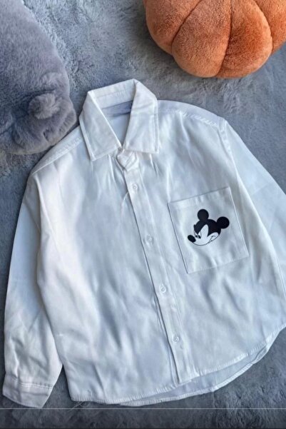 Kidmark Çocuk Modası قميص أبيض مطبوع عليه ميكي للأولاد