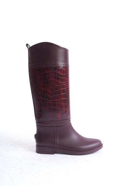 Mubiano MBTB2033-BRD Cizme de ploaie roșii Claret cu model de crocodil pentru femei