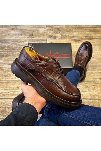 Martinetto Genuine Leather Croco Patterned Poly Thick Sole Daily Men's Shoes