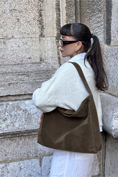 Yuka Atelier Süet Creme Salaş Görünümlü Shopper Çanta