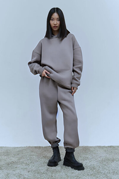 YAKAMEL Γυναικείο σετ φόρμας με κουκούλα, 3 κλωστών, oversize, με σαρντον.