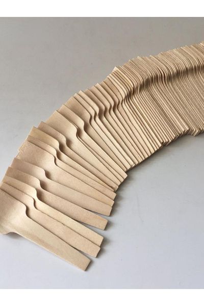Choice light yellow 100pcs Disposable Mini Spoon Wood Ice Cream Scoop Dessert Spoons 7cm Flatware Eco-frien