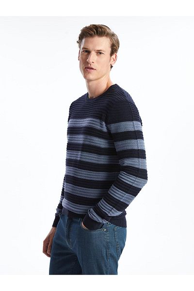 LC Waikiki Crew Neck Long Sleeve Striped Men's Knitwear Sweater - W42726Z8
