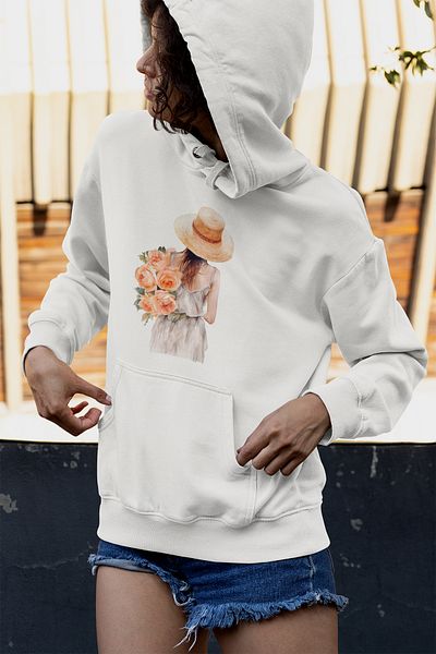 qoeuyl boutique Κορίτσι και λουλούδια με στάμπα Unisex με 3 κλωστές ράστερ 100% βαμβακερό φούτερ με κουκούλα