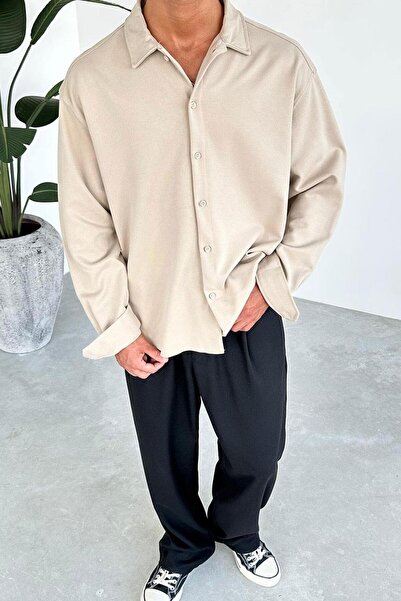 HAFKAGİYİM Μπεζ Basic Oversize Πουκάμισο Gabardine