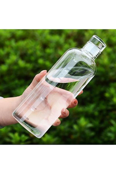 M Mimoza Park 500ml Motivational Healthy Glass Water Bottle - Leak Proof Flask and Water Bottle Borosilicate Glass