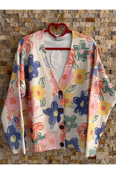 LİLOŞ Knitwear Floral Patterned Digital Printed Cardigan