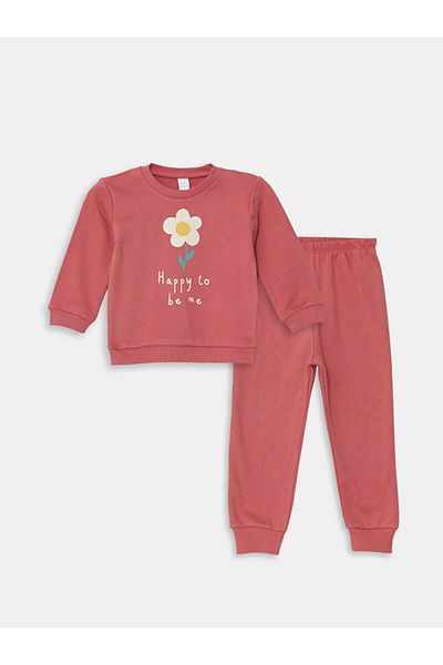LC Waikiki Crew Neck Long Sleeve Floral Baby Girl Sweatshirt and Sweatpants Set of 2
