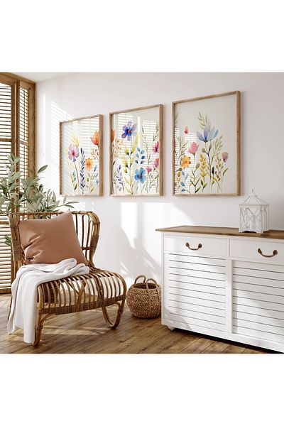 woodhomeworks Дървена рамка за абстрактна картина от 3 части за дома, хола, спалнята, балкона, декорацията Qmrc45