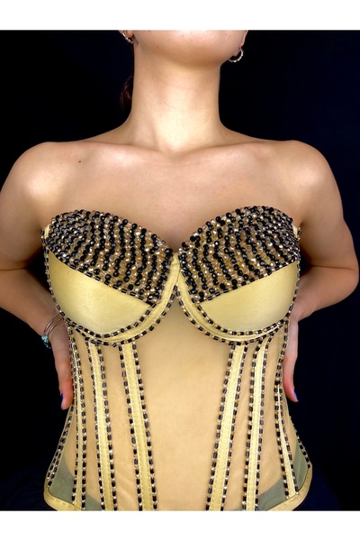 Madame Lucid Elegant Very Stylish Black Bustier Handmade Design Corset with G...