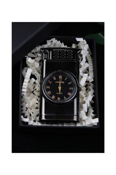 KdrElektronik Kişiye Özel Işıklı Saatli Gold Renk Çakmak