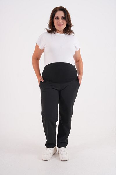 BIG LESSON Pantaloni din Gabardine pentru Maternitate Mom Fit - Stretch, cu bandă pentru burtă și talie reglabilă Gri