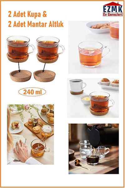 IKEA Cam Kupa Seti \ 2'li Fincan Set \ 240 ml \ 2 Adet Kupa & Mantar Altlık