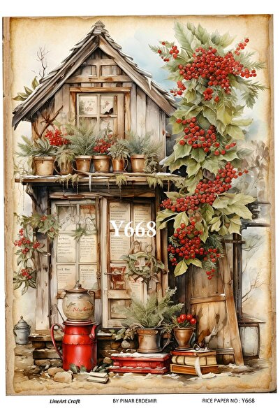 LİNEART ورق ديكوباج نحاسي بنمط عيد الميلاد الخطي رقم: Y668 - 29x42 سم