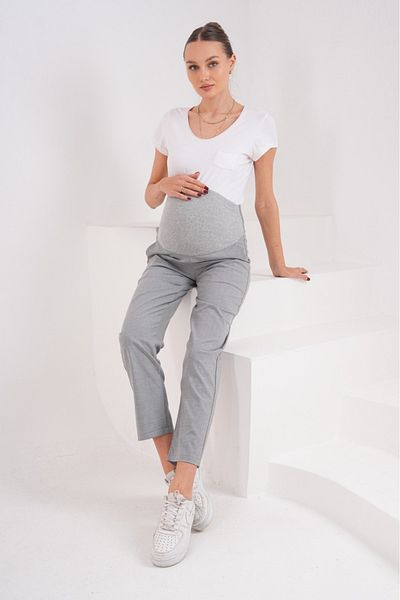 BIG LESSON Gray Mom Fit Classic Gabardine Maternity Pants - Flexible and Adjustable Waist