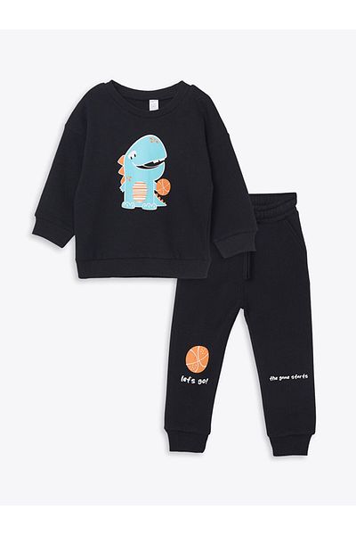 LC Waikiki Chlapecká mikina a tepláky s potiskem Crew Neck, 2dílná sada
