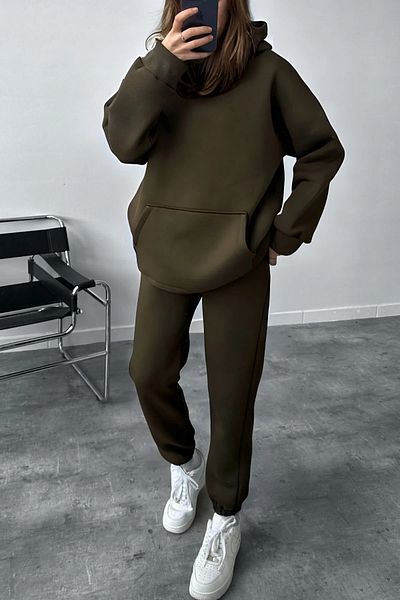 ruNadeS Γυναικείο Fleece - Σετ αθλητικής φόρμας με τσέπες καγκουρό, ρούχα για το σπίτι
