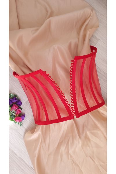 FİYPER Transparent Corset Bustier Ready Size Red