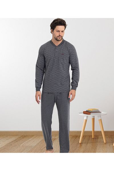 Alcteks Stylish & Comfortable: 100% Cotton Two Thread Men's Pajamas – Long Sleeve, Button Collar