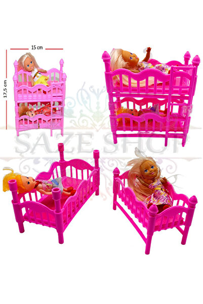 SAZE 2 Katlı Kutulu Ranzalı Bebek Seti içerisinde 2 adet bebek 2 adetranza ya...