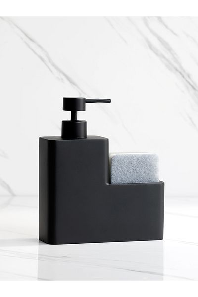 Choice 450ml Black Sponge Holder Bathroom Detergent Dispenser with Soap Dish - Kitchen Dish