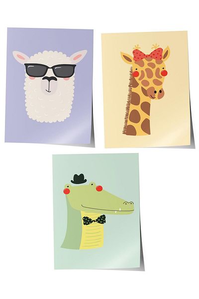 Postifull Set de 3 picturi pentru camera bebelușului, decor de perete pentru camera bebelușului, decor camera copiilor, poster fără cadru
