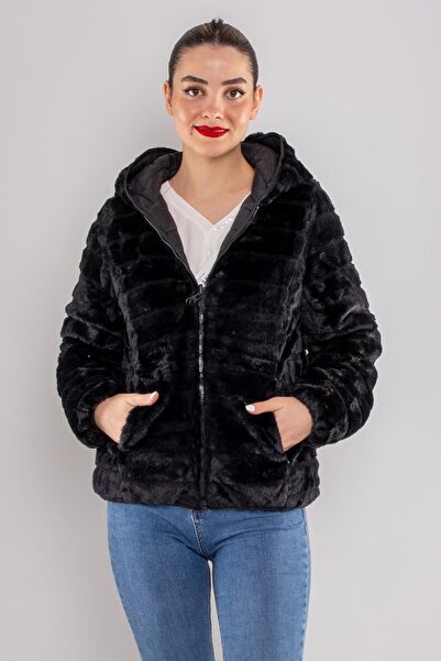 Robin D89325 Slimfit πουπουλένιο παλτό με κορδόνι στη μέση και επένδυση από γούνα με κουκούλα