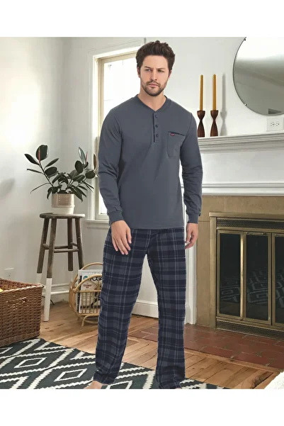 Alcteks Natural Comfort Two Thread 100% Cotton Men's Pajama Set – Long Sleeve, Button Collar
