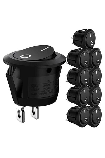 AOKIN 10pcs 10pcs Spst Snap-in On-off 2 Pin Round Snap Rocker Boat Switch Black Ac 250v 6a 125v 10a For Ho