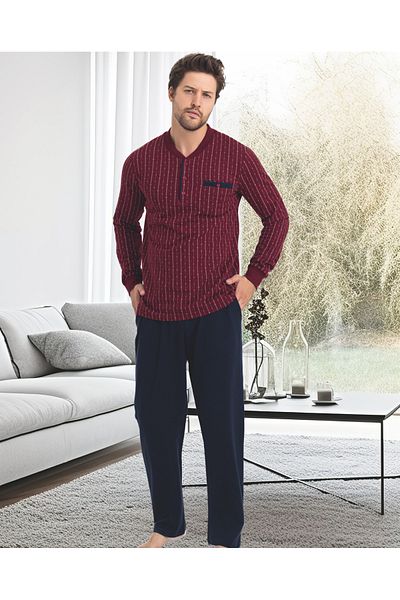 Alcteks Long Sleeve Button Collar 100% Cotton Two Thread Men's Pajama Set