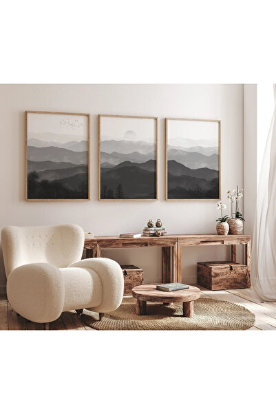 woodhomeworks Ahşap Çerçeveli 3 Lü Soyut Tablo Home Ev Salon Oturma Odası Yat...