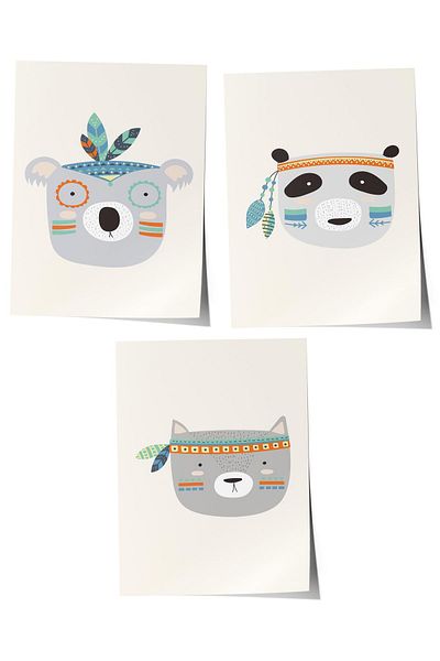 Postifull Set de 3 picturi pentru camera bebelușului, decor de perete pentru camera bebelușului, decor camera copiilor, poster fără cadru