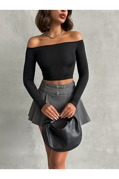 The Base Women's Black Scuba Madonna Collar Crop Top