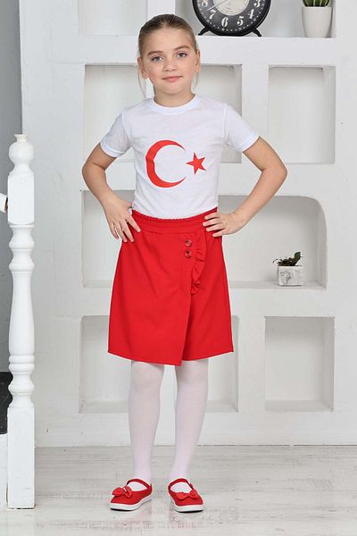 FATELLA Girls' 23 April 29 October 10 November 19 May Show Outfit Flag Print T-Shirt Shorts Skirt Set