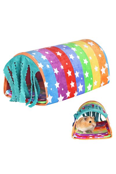 Choice A Summer Rainbow Guinea Pig Hideout Play Tube Tunnel Toys Bedding Fleece Curtain Pad Cage Accessori.