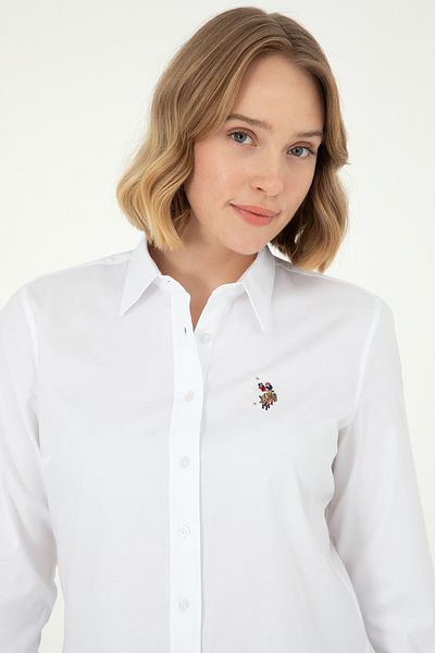 U.S. Polo Assn. Cămașă de bază albă cu mânecă lungă pentru femei 50297839 -VR013