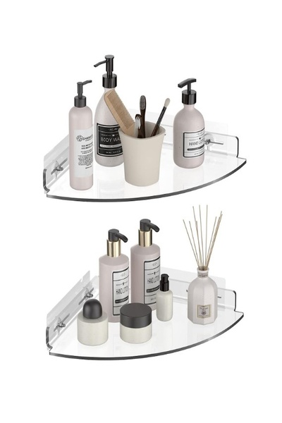 TUVA REKLAM Tuva Reklam Çok Amaçlı Pratik Modern Tasarımlı Şeffaf Pleksi Pasta Dilim Banyo Rafı (2 ADET)