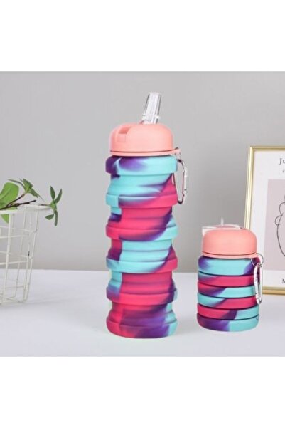 Livava Silikon Katlanabilir Pipetli Suluk, Pembe, 23x7