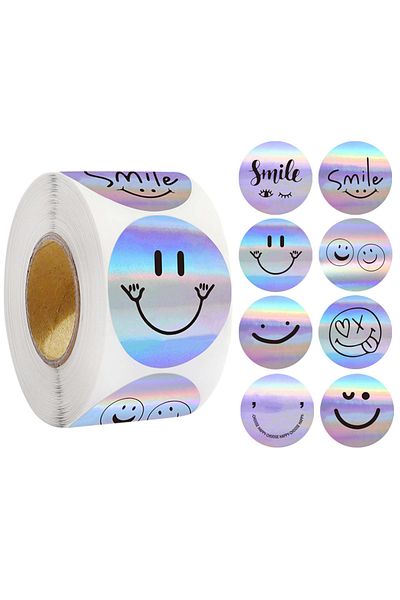 Choice U213 500pcs/roll Happy Yeah Funning Expression Laser Stickers 2.5cm/1.0inch Dly Adorn Gifts, Noteboo