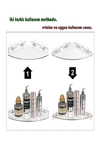 TUVA REKLAM Tuva Reklam Çok Amaçlı Pratik Modern Tasarımlı Şeffaf Pleksi Pasta Dilim Banyo Rafı (2 ADET)