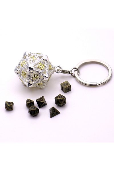 Choice White D20 Metal Hollow Box&7pcs Metal Dice Set, Portable Board Game Dice Mini Kit, Gamer Accessories
